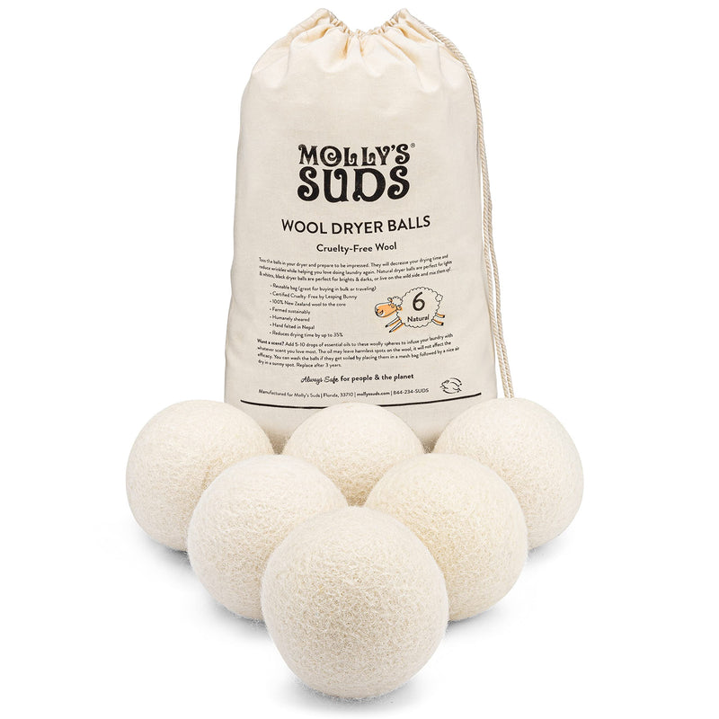 [Australia] - Molly's Suds Wool Dryer Balls | XL, Premium Organic Fabric Softener, Hypoallergenic, Hand-Felted, Reusable, Reduce Drying Time | White, Set of 6 