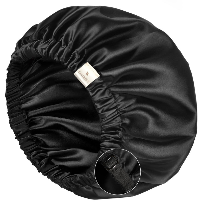 [Australia] - YANIBEST Silk Bonnet for Sleeping Satin Bonnet Hair Bonnets for Women and Men Double Layer Ajustable Bonnet for Curly Braids Hair Large 02-black 
