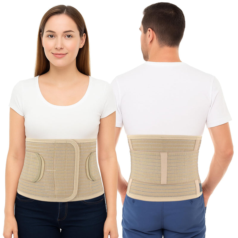 ORTONYX Ergonomic Abdominal Binder Waist and Lower Back Support Belt, Back Brace for Women & Men - Breathable, Elastic, With Extra Band - Beige S/M S/M (up to 32")
