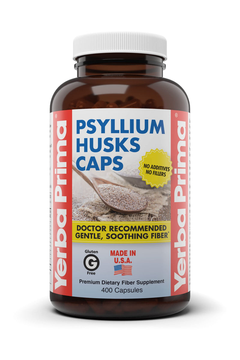 [Australia] - Yerba Prima Psyllium Husks Caps, 625 mg, 400 Capsules - Natural Fiber for Men and Women - Regularity Support Supplement 400 Count (Pack of 1) 