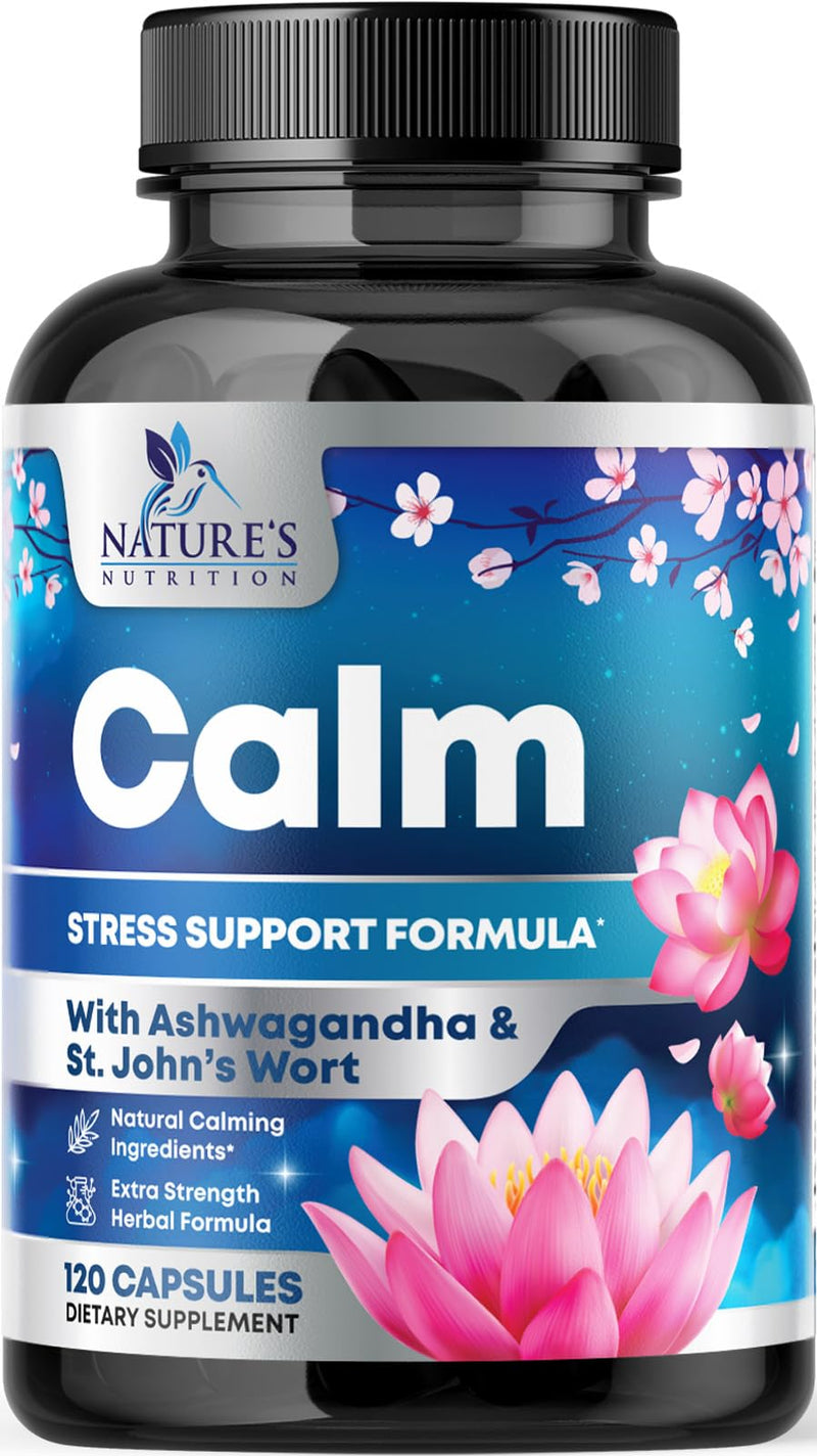 [Australia] - Stress Support Supplements for Mood & Calming with Ashwagandha, GABA, Magnesium, 5-HTP, L-Theanine & B Vitamins, Natural Immune & Stress Support to Relax, Focus, Unwind - Vegan, Non-GMO - 120 Capsules 120 Count (Pack of 1) 