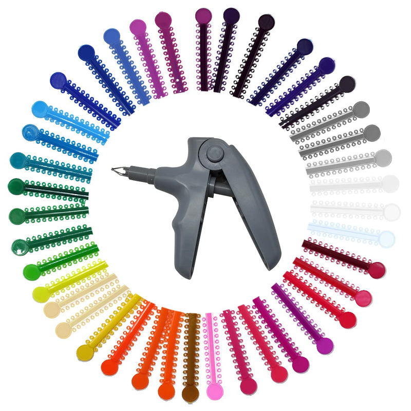[Australia] - Orthodontic Ligature Ties and Gun Tool Kit - 1040 Pcs Multi-Color Rubber Bands for Braces Gray 