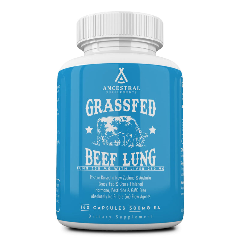 Ancestral Supplements Grass Fed Beef Lung Supplement with Liver, 180 Ct | Lung and liver supplement supports respiratory, vascular and circulatory health in one whole food formula.