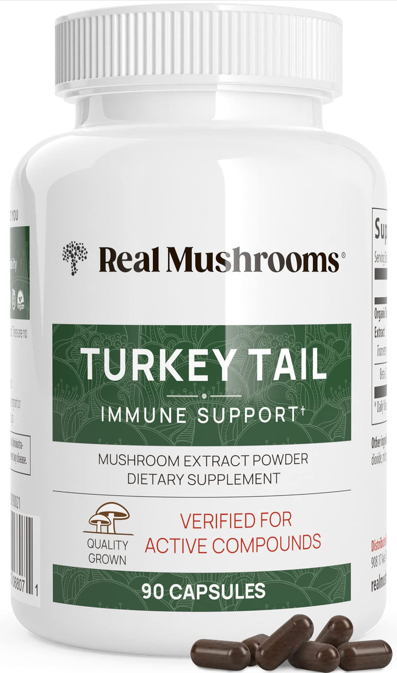 [Australia] - Real Mushrooms Turkey Tail Capsules ‚Äì Organic Mushroom Extract for Wellness & Daily Rhythm ‚Äì Vegan, Non-GMO, No Fillers Turkey Tail Extract ‚Äì 90 Count Mushroom Supplement Capsule 90 Count (Pack of 1) 