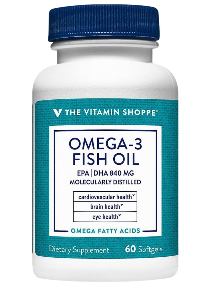 The Vitamin Shoppe Brand Omega 3 Fish Oil 1100 MG, Unflavored, 60 Softgels | EPA & DHA Softgels, Fish Oil Supplement for Men and Women, Gluten Free, Dairy Free, 60 Softgels 60 Count (Pack of 1)