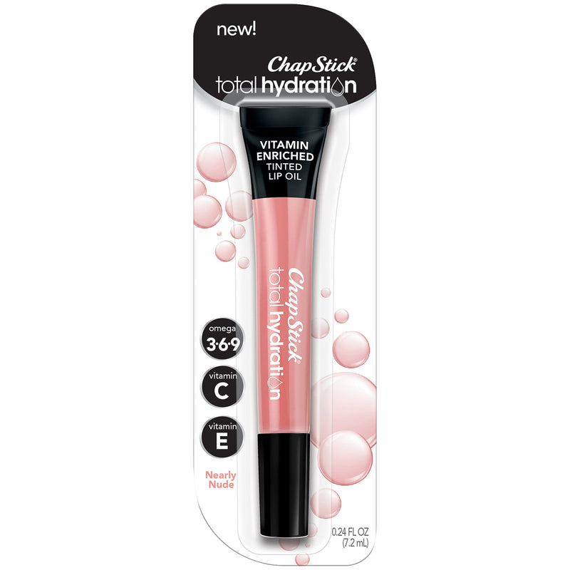 ChapStick Total Hydration Vitamin Enriched Tinted Lip Oil (Nearly Nude, 1 Tube), Vitamin C, Vitamin E, Contains Omega 3 6 9, 0.24 Ounce Peach Tea - Nearly Nude