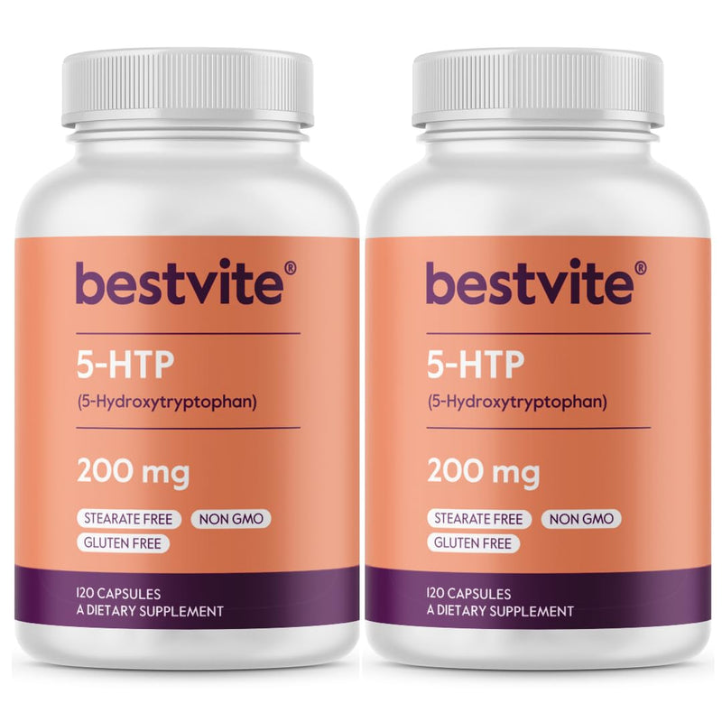 [Australia] - BESTVITE 5-HTP 200mg per Capsule (240 Capsules) (120 x 2) - No Stearates or Flow Agents - Gluten Free - Non GMO 120 Count (Pack of 2) 