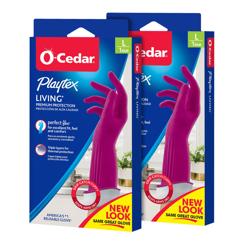 [Australia] - Playtex Living Reuseable Rubber Cleaning Gloves (Large, 2 Pairs), Premium Protection Reusable Household Gloves 