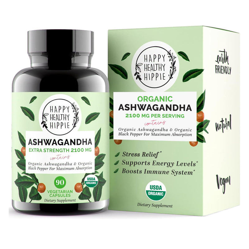 [Australia] - Organic Ashwagandha Capsules 2100mg – Stress Relief Supplement - Extra Strength - 100% Herbal, USDA Organic Ashwagandha Root Powder Extract w/ Black Pepper - Energy, Mood & Cortisol Manager, 90 Ct 