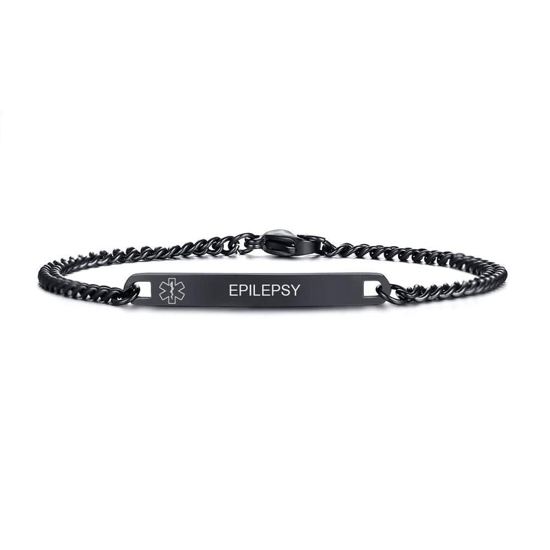 [Australia] - VNOX Medical Alert ID Bracelet - Mens Womens Stainless Steel ID Tag Medical Alert Emergency Bracelet,7.2/8/8.4 Inches epilepsy Width 4MM-Black-7.5 Inches 