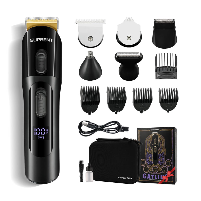 [Australia] - SUPRENT Beard Trimmer for Men - 16 Pieces Mens Grooming Kit with Electric Beard Trimmer, Adjustable Hair Trimmer, Hair Clippers, Razors for Beard, Hair, Body, Groin, Nose & Ear, Waterproof IPX7 