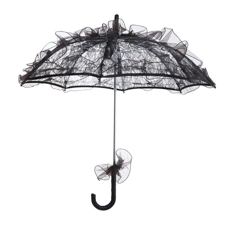 Wedding Lace Parasol Umbrella Wedding Bride Umbrella Black Photo Prop for Bridal Decoration - Size Small