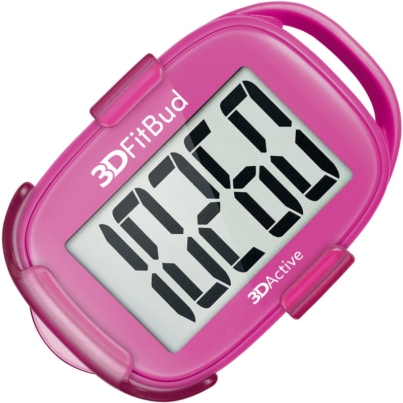[Australia] - 3DFitBud Simple Step Counter Walking 3D Pedometer by 3DActive with Clip, Lanyard Accurate Step Tracker Large Display, Easy to Use for Kids Men Women Adult Seniors Daily Step Tracking - A420S Pink 