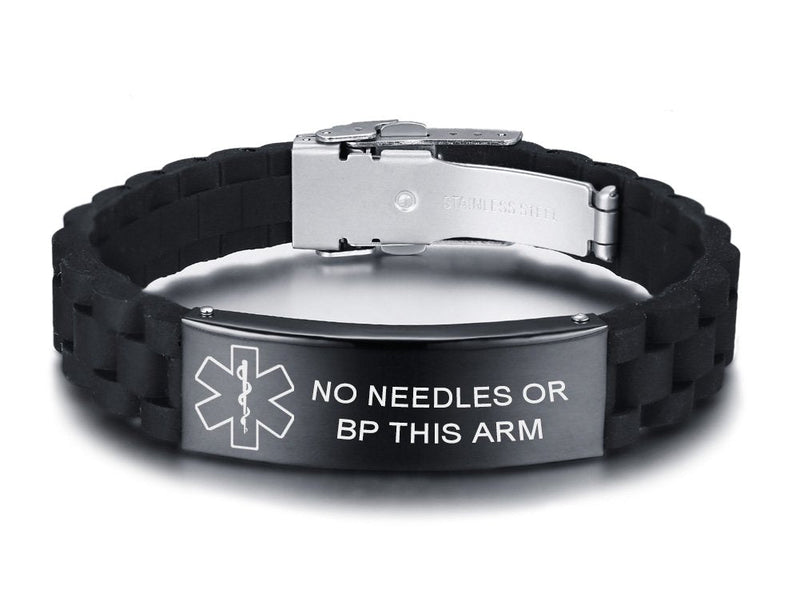[Australia] - VNOX Medical Alert Bracelets for Men & Women Kids with Free Engraving Adjustable Stainless Steel Mesh Emergency Medical ID Bracelets Wristband Silicone 03-Black-Width 16MM no needle or bp this arm 