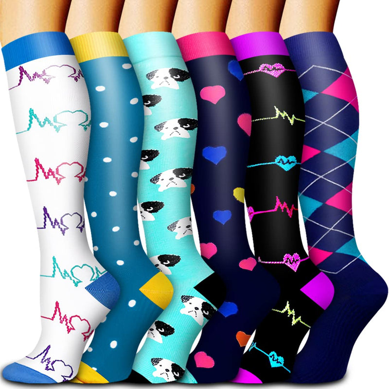 [Australia] - 6 Pack Copper Compression Socks for Women and Men Circulation-Best Support for Medical, Running,Nursing,Athletic C-white+blue Large-X-Large 