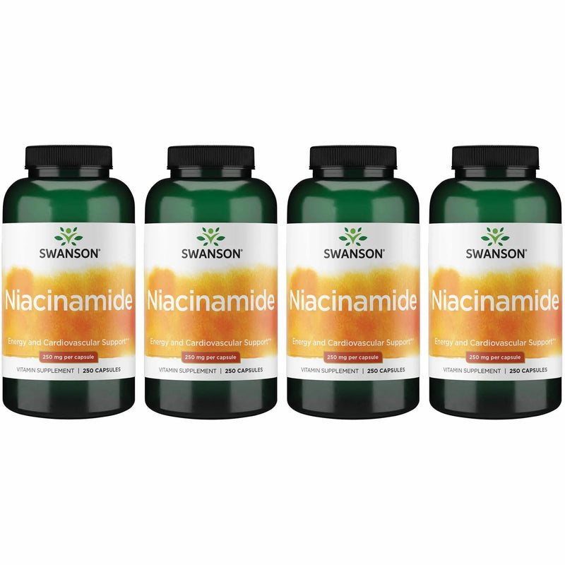 Swanson Niacinamide Vitamin B3 Supplement, 250 mg, 250 Capsules, 4 Pack | For Heart-Health-Conscious Adults, Versatile Vitamin B3 Supporting Joint Health, Heart Health, and Carbohydrate Metabolism 250 Count (Pack of 4)