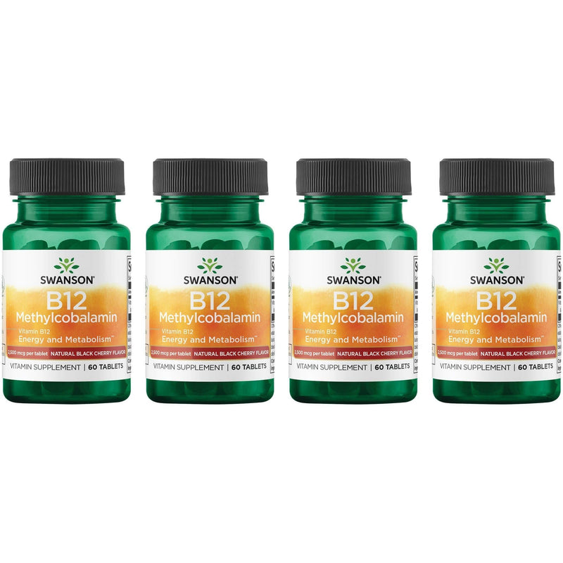 Swanson Vitamin B12 Methylcobalamin, 2,500 mcg, 60 Tabs, Black Cherry, 4 Pk | Supports Energy Metabolism, Essential for a Healthy Nervous System, Vital for Red Blood Cell Formation, Vegan and Vegetarian