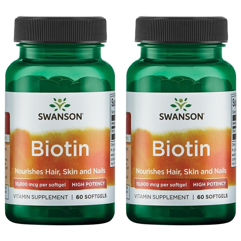 Swanson Biotin High Potency 10,000 mcg, 60 Softgels, 2 Pack | Provides Key Nutrients for Hair, Skin and Nails, Helps Strengthen and Support Nail Health for Overall Beauty Enhancement