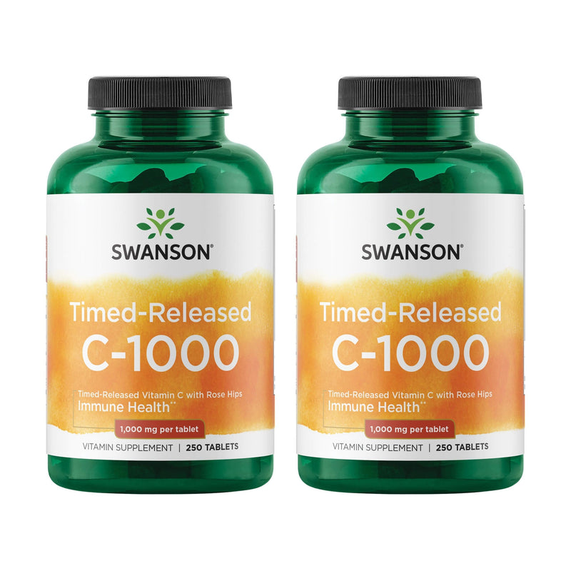 Swanson Timed-Release Vitamin C with Rose HIPS 1000 mg, 250 Tabs, 2 Pack | Timed-Release Vitamin C with Rose Hips for Immune, Skin and Cardiovascular Health; Antioxidant Support Throughout the Day 250 Count (Pack of 2)