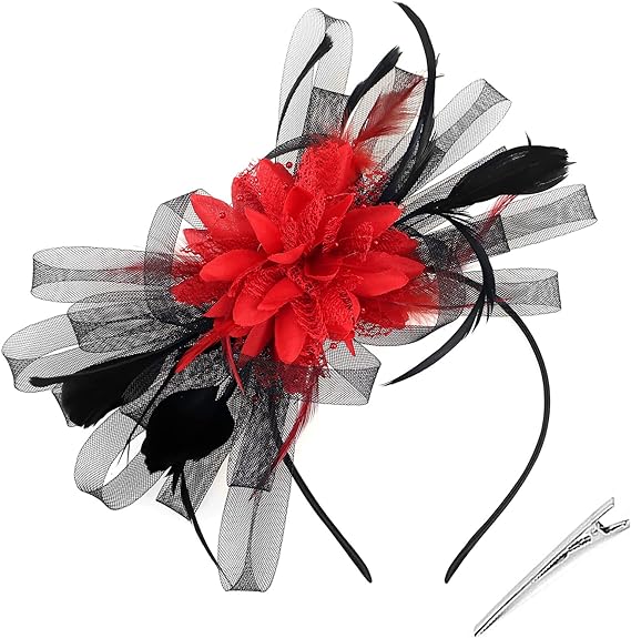 [Australia] - Myjoyday Fascinators for Women Derby Headband Wedding Tea Party Hats Hair Clip for Girls Red 