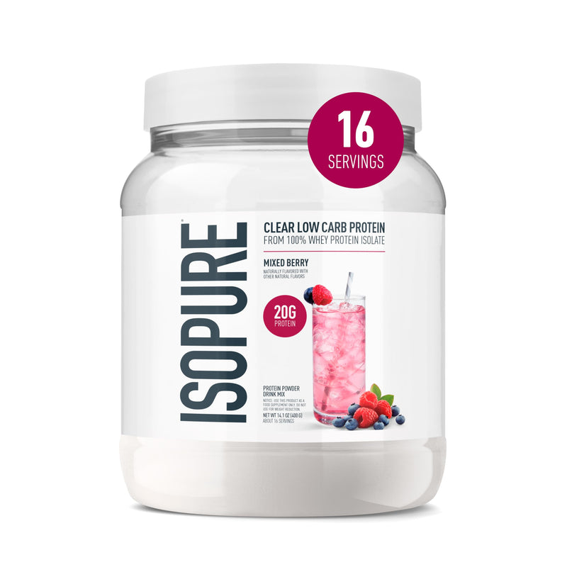 Isopure Clear Whey Isolate Protein Powder, Lactose Free, Gluten Free, Naturally Flavored, Mixed Berry, 20g Protein Per Serving, 14.1 Oz, 16 Servings (Packaging May Vary) Clear Protein Powder 16 Servings (Pack of 1)