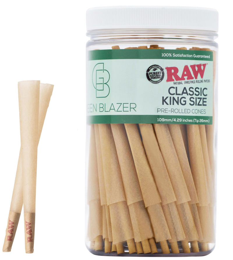 [Australia] - Raw Cones King Size Classic: 100 Pack - Patented Slow Burning Cones Rolling Papers & Tips - All Natural Raw Paper 