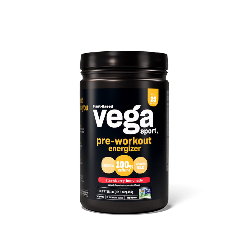 [Australia] - Vega Sport Pre-Workout Energizer, Strawberry Lemonade - Pre Workout Powder for Women & Men, Supports Energy and Focus, Electrolytes, Vegan, Keto, Gluten Free, Non GMO, 1.1 lbs 25 Servings (Pack of 1) 