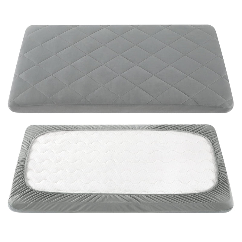 [Australia] - TILLYOU Pack and Play Sheet - Soft Quilted Crib Cover Pad, Toddlers Mattress Protector with 1''-3'' Deep Pocket, Thick Play Yard Playpen Sheets, Breathable Fluffy Crib Mattress Pad, 39"x27", Grey Gray pack n play sheet 