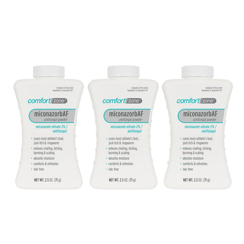 Comfort Zone Miconazorb Antifungal Powder, Talc-Free, Miconazole Nitrate 2%, For Treatment Of Athlete's Foot, Jock Itch And Ringworm, 2.5oz (71g) (3 Pack) 2.5 Ounce (Pack of 3)