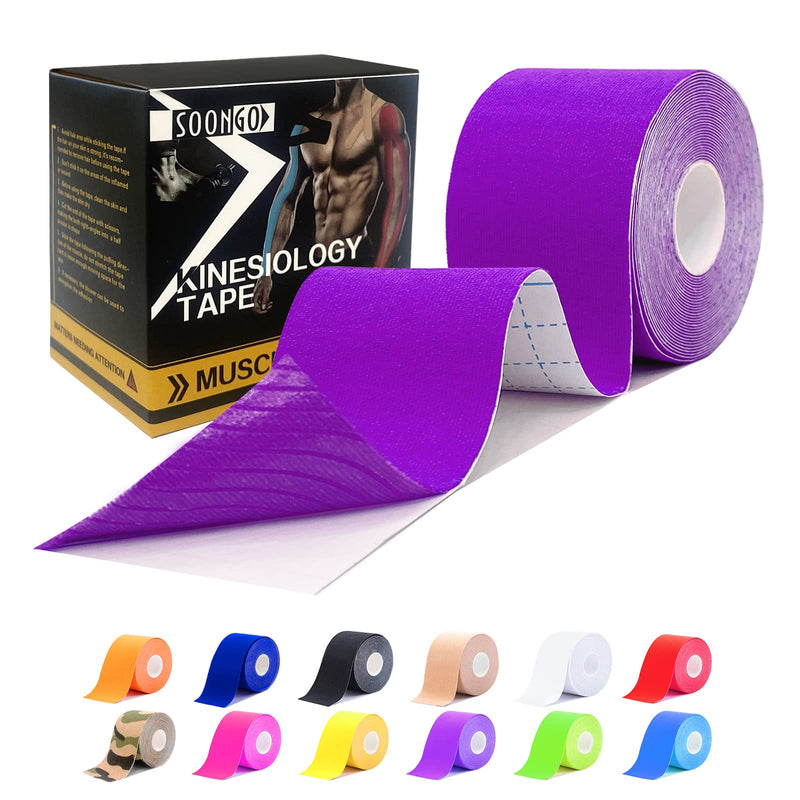 [Australia] - Kinesiology Tape 1/2 /5 Rolls Physio Relieve Muscle Soreness and Strain Shoulders Wrists Knees Ankles Elastic Waterproof Good Air Permeability Hypoallergenic 2 Inch x 16 Foot Purple by SOONGO 1 Count (Pack of 1) 