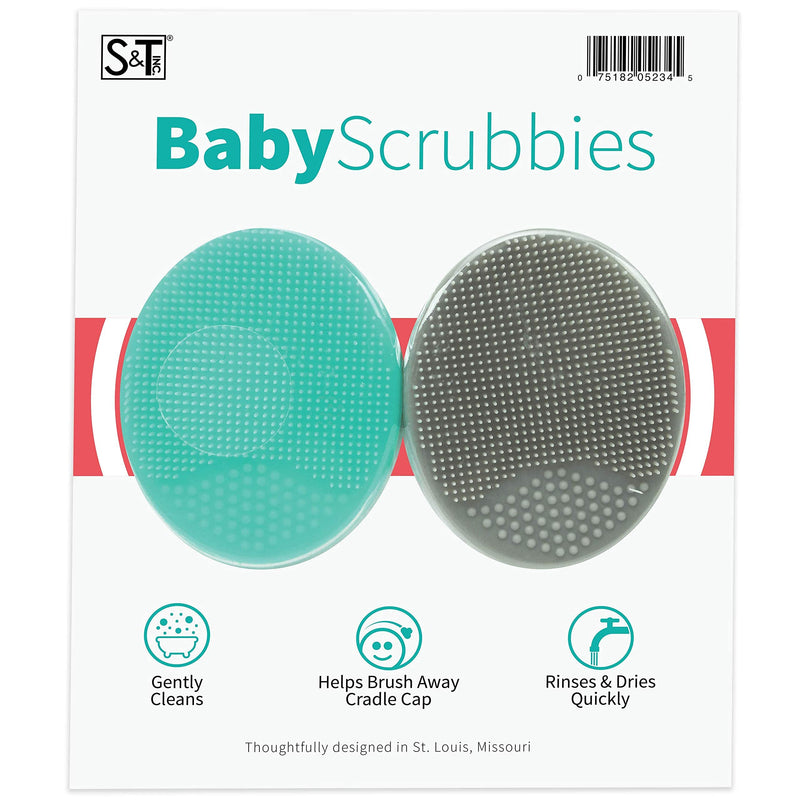 [Australia] - S&T INC. Exfoliating and Massaging Cradle Cap Bath Brushes for Baby, Silicone - 2 Inch x 2.5 Inch, Grey and Teal, 2 Pack 