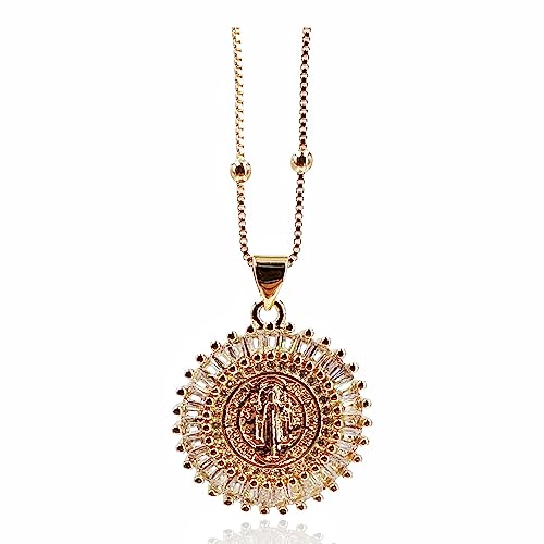 LESLIE BOULES Saint Benedict Medal 18K Gold Plated Delicate Necklace 18 Inches Length