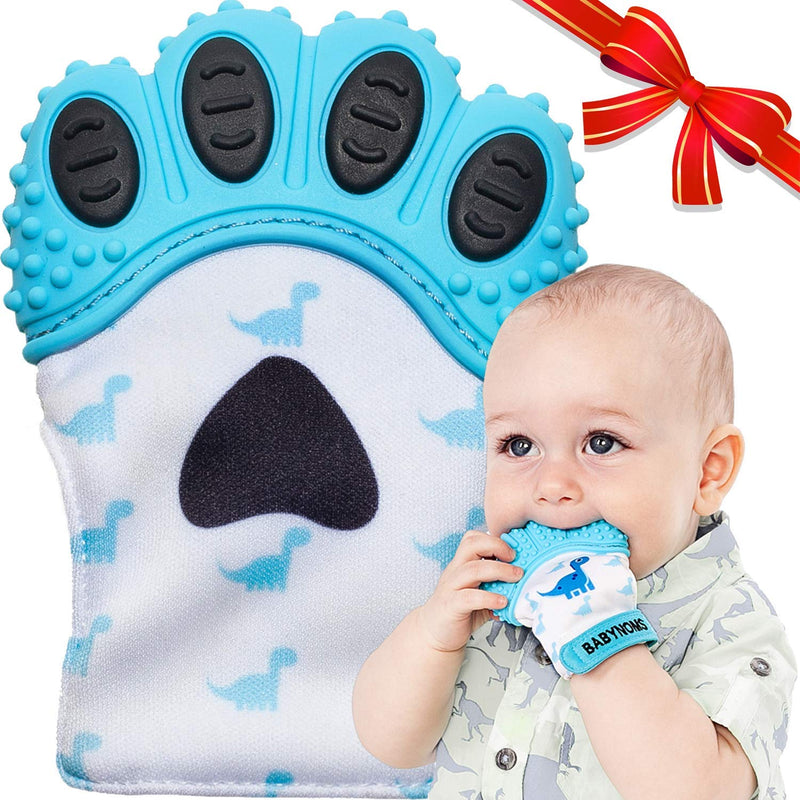 [Australia] - ® Teething Mitten | The Original Teething Paw | Safe Silicone Teething Toy or Teething Ring Provides Self-Soothing Teething Relief | Dino Blue Teether 