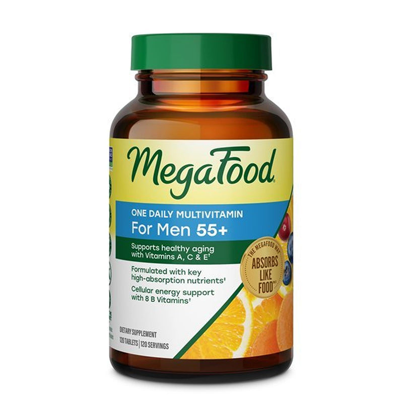 MegaFood One Daily Multivitamin for Men 55+ with 19 Nutrients, 120 Tablets | Supports Healthy Aging with Vitamin C, A, E, Cellular Energy Support with B Vitamins, D3 & Zinc, Vegetarian, 120 Servings Unflavored 120 Count (Pack of 1)