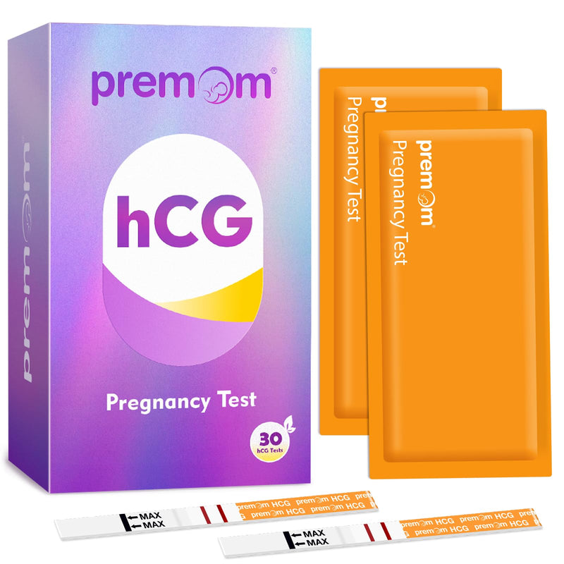 Premom 30 Pack Pregnancy Test Strips, Early Detection hCG Tests | Early detection hCG tests for home use, with test result scanning, digital records, and cycle tracking in the Premom App 30 Count (Pack of 1)