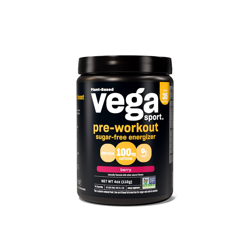 Vega Sport Sugar Free Pre-Workout Energizer, Berry - Pre Workout Powder for Women & Men, Supports Energy and Focus, Electrolytes, Vegan, Keto, Gluten Free, Non GMO, 4 oz Sugar Free Berry