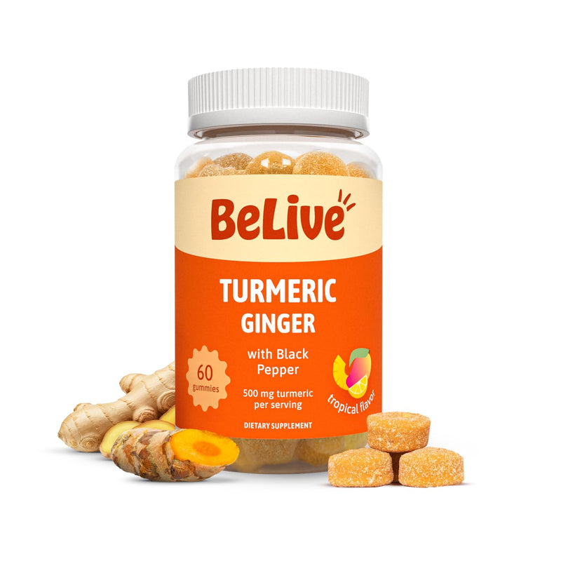 [Australia] - BeLive Turmeric Curcumin with Black Pepper & Ginger - 500 mg of Turmeric and Ginger Supplement for Immune Support, Healthy Skin, and Mobility - Tropical Flavor | 60 Count 60 Count (Pack of 1) 