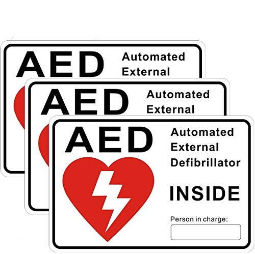 [Australia] - Outdoor/Indoor (3 Pack) 6" x 4" AED Automated External Defibrillator Inside Window Door Wall Medical Safety Warning Alert Sticker Decals - Back Self Adhesive Vinyl 