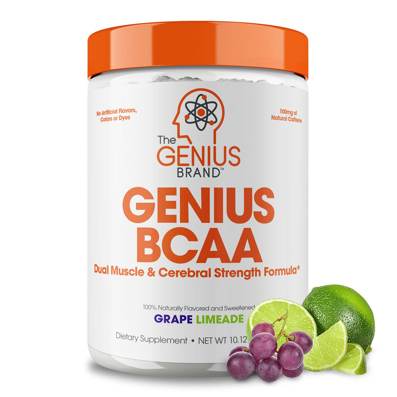 [Australia] - Genius BCAA Energy Powder, Grape Limeade - Nootropic Amino Acids & Muscle Recovery - Natural Vegan BCAAs Workout Supplement for Women & Men (Pre, Intra & Post Workout) - No Artificial Sweeteners 21 Servings (Pack of 1) 
