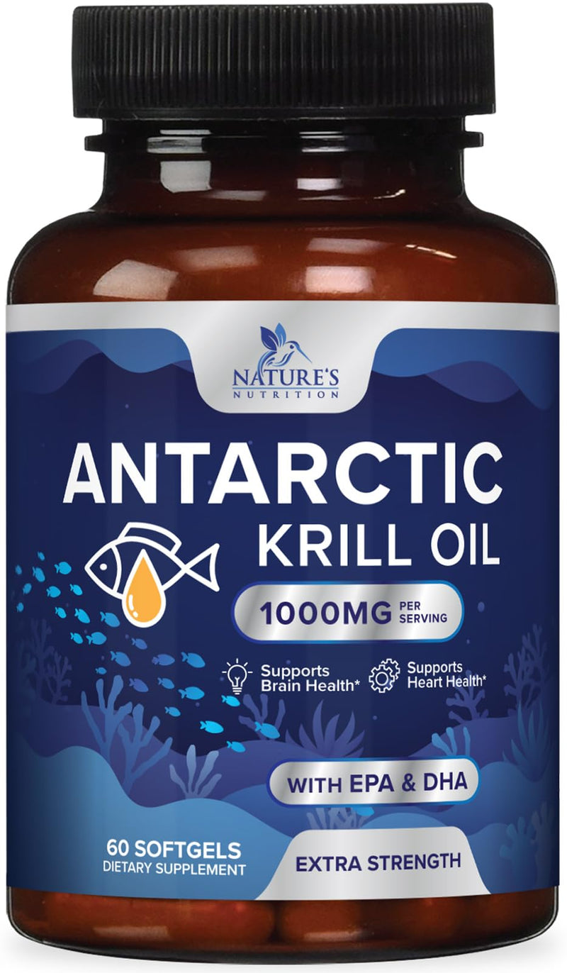 [Australia] - Krill Oil Omega 3 Supplement 1000 mg - Antarctic Krill Oil with Omega-3 EPA, DHA with Astaxanthin Sourced from Red Krill, Brain Health & Immune Support with Phospholipids - 30 Servings, 60 Softgels 60 Count (Pack of 1) 