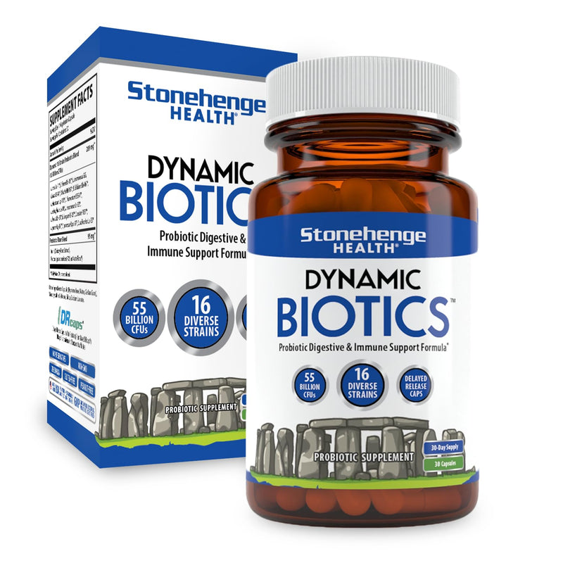 [Australia] - Stonehenge Health Probiotics 55 Billion CFU - 16 Strains, Prebiotic, Synbiotics Dynamic Biotics - Lactobacillus Acidophilus, Delayed Release, Shelf Stable, Non-GMO Gluten Free Veggie Capsule 30 Count (Pack of 1) 