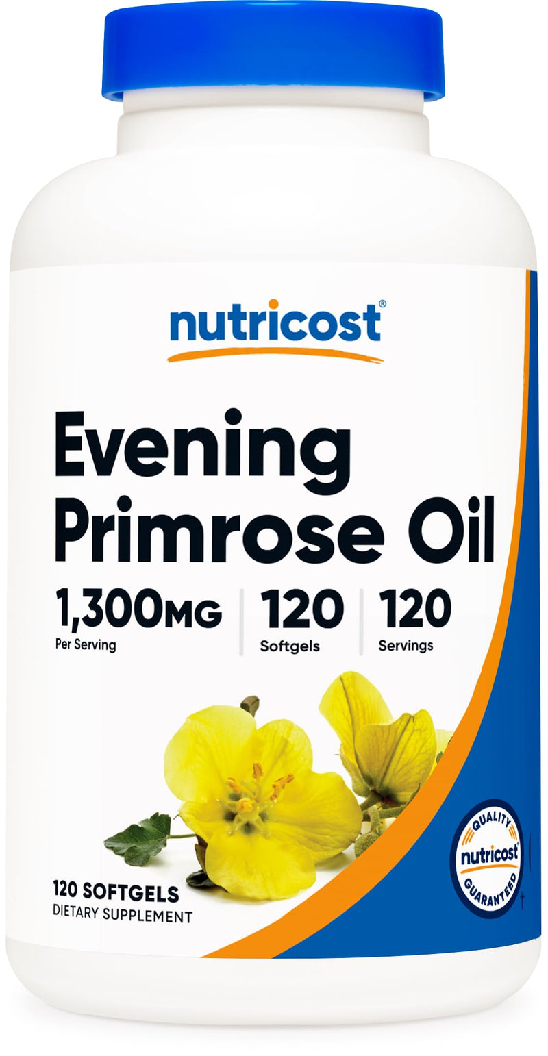 [Australia] - Nutricost Evening Primrose Oil 1,300mg, 120 Softgels - Cold Pressed, Non-GMO, Gluten Free, 120 Servings 120 Count (Pack of 1) 
