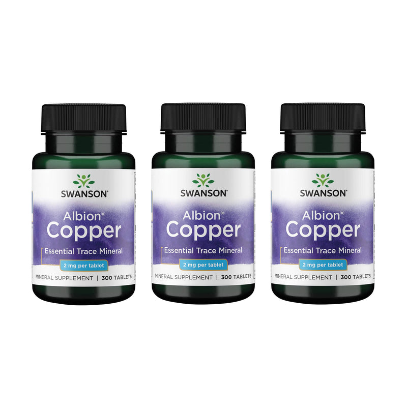 [Australia] - Swanson Copper Antioxidant Immune System Red Blood Cell Support Mineral Supplement (Copper chelate) 2 mg 300 Tabs (3 Pack) 300 Count (Pack of 3) 