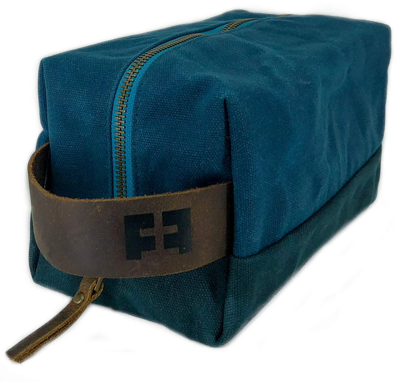 the DOPP KIT | durable waxed cotton canvas toiletry bag with leather handle (AlpineLake) AlpineLake