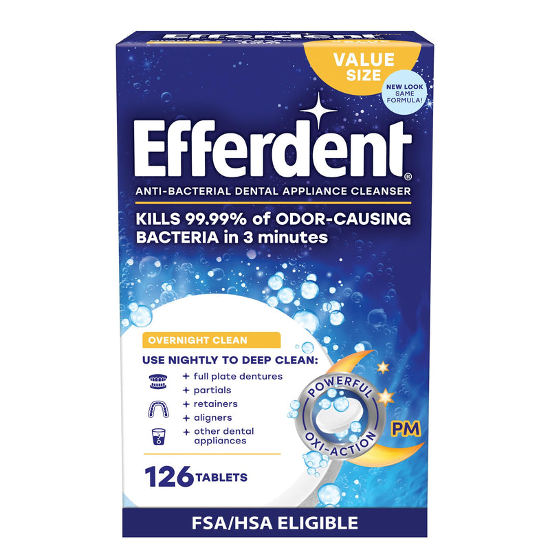 [Australia] - Efferdent Retainer Cleaning Tablets, Denture Cleaning Tablets for Dental Appliances, Overnight Whitening, 126 Count 126 Count (Pack of 1) PM 