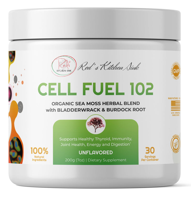 [Australia] - Red's Kitchen Sink Cell Fuel 102: Sea Moss Powder | Organic Sea Moss, Bladderwrack & Burdock Root Herbal Blend - Dr. Sebi Inspired, Organic, 100% Natural - (7oz) 