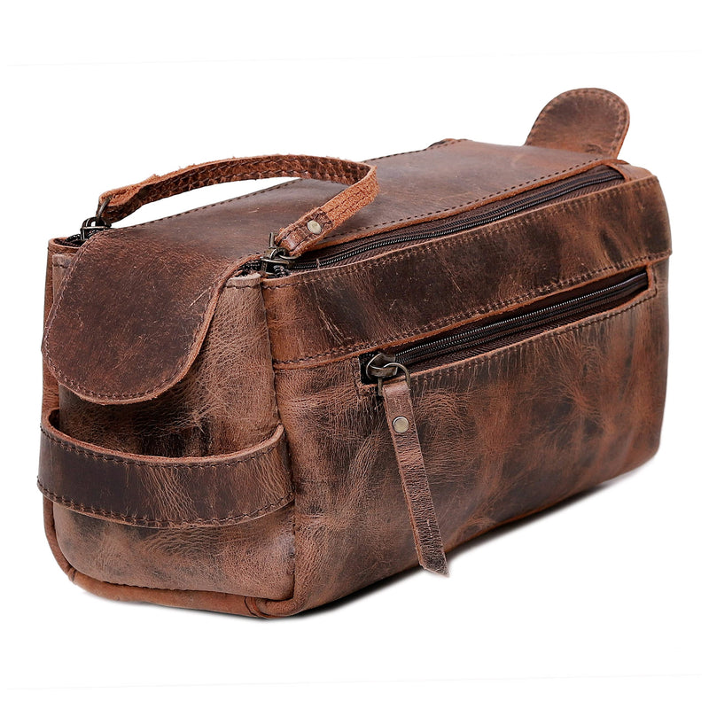 cuero Genuine Buffalo Leather Unisex Toiletry Bag Travel Leather Dopp Kit Made With High Class Buffalo Leather Brown