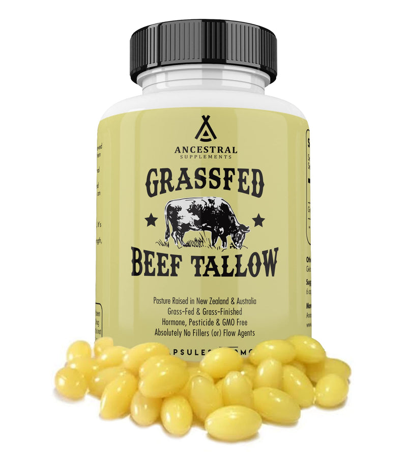 [Australia] - Ancestral Supplements Grass Fed Beef Tallow Capsules, 3000mg, Nourishing Kidney Fat Supplement Supports Bones, Teeth, Gums, Skin, Immune and Overall Health, Non-GMO, 180 Capsules 180 Count (Pack of 1) 