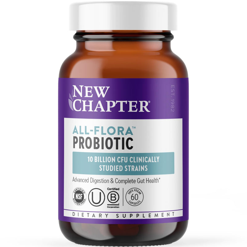 [Australia] - New Chapter Probiotic All-Flora - 60 ct (2 Month Supply) for Advanced Digestion & Complete Gut Health with Prebiotics + Postbiotics, Clinically Studied Strains, 100% Vegan, Non-GMO, Shelf Stable Unflavored 60 Count (Pack of 1) 