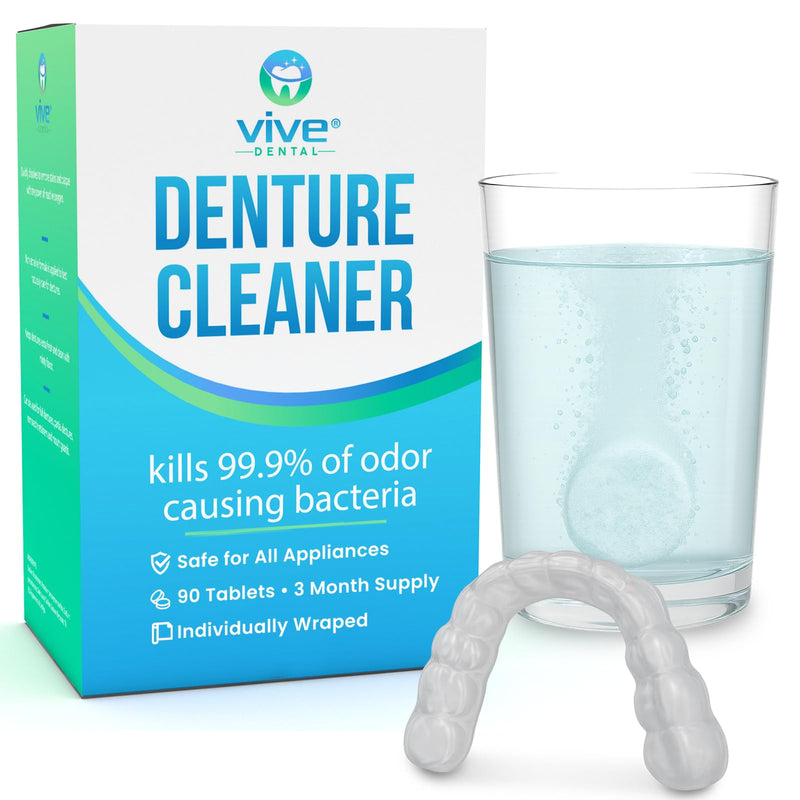 [Australia] - Vive Retainer Cleaner Tablets - Denture & Invisalign Cleaner - for Night Dental Guard & Aligners - Overnight Cleaning Tablets - False Teeth Mouthpiece Cleanser for Stains, Plaque, Odor 90 Count (Pack of 1) 